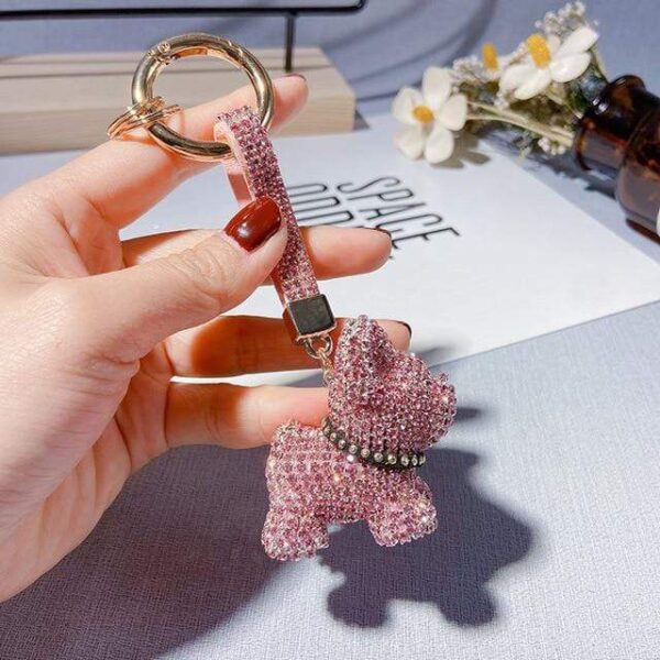 Frenchie World Shop Pink Luxury Diamond Frenchie Keychain