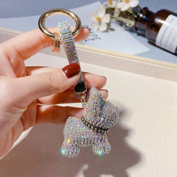 Frenchie World Shop White Luxury Diamond Frenchie Keychain