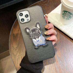 Frenchie World Shop 0 for iphone 7 / B Luxury embroidery French bulldog Hard leather phone case for apple iphone 7 8 plus 11 Pro X XS XR MAX 12 MiNi SE lovely cover