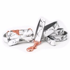 Frenchie World Shop Marble Collar, Leash & Bow Tie Set