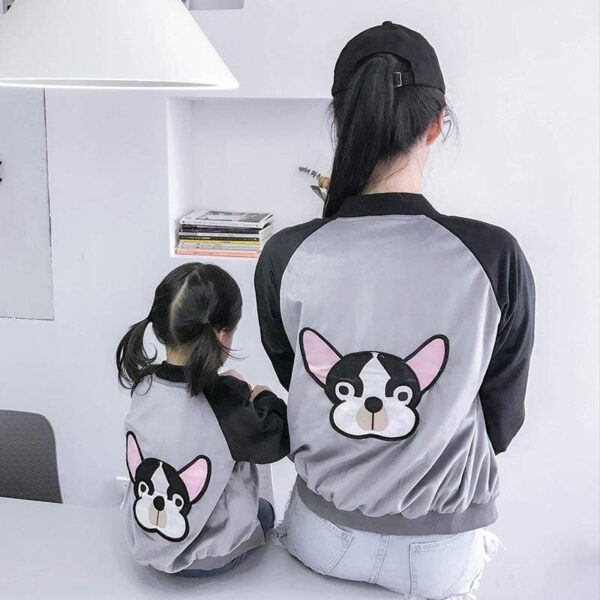 Frenchie World Shop Human clothing Gray / Mum S Matching Mother and daughter French Bulldog embroidery jacket