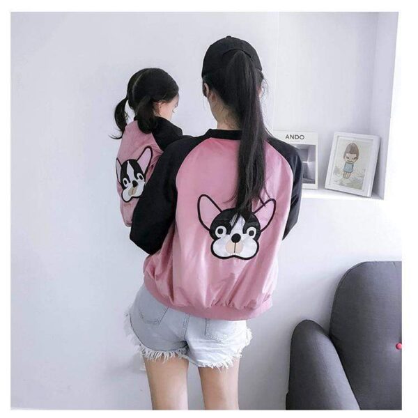 Frenchie World Shop Human clothing Pink / Mum S Matching Mother and daughter French Bulldog embroidery jacket