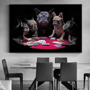 Frenchie World Shop Modern Funny Animal Art Posters And Prints French Bulldogs Playing Cards Canvas Painting Wall Pciture For Living Room Home Decor