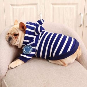 Frenchie World Shop Navy Striped French Bulldog Hoodie