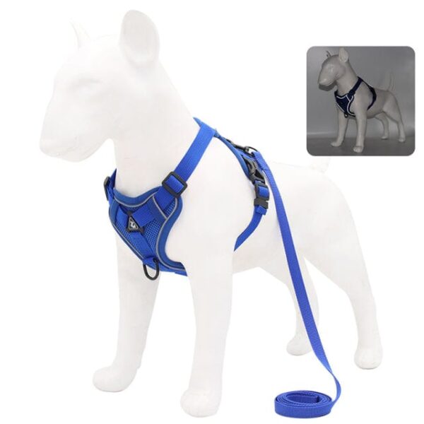 Frenchie World Shop Blue / M No Pull Dog Harness and Leash Set Adjustable Pet Harness Vest For Small Dogs Cats Reflective Mesh Dog Chest Strap French Bulldog