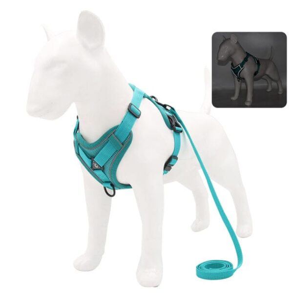 Frenchie World Shop Cyan / XL No Pull Dog Harness and Leash Set Adjustable Pet Harness Vest For Small Dogs Cats Reflective Mesh Dog Chest Strap French Bulldog