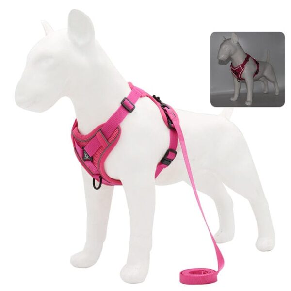 Frenchie World Shop Rose Red / XL No Pull Dog Harness and Leash Set Adjustable Pet Harness Vest For Small Dogs Cats Reflective Mesh Dog Chest Strap French Bulldog