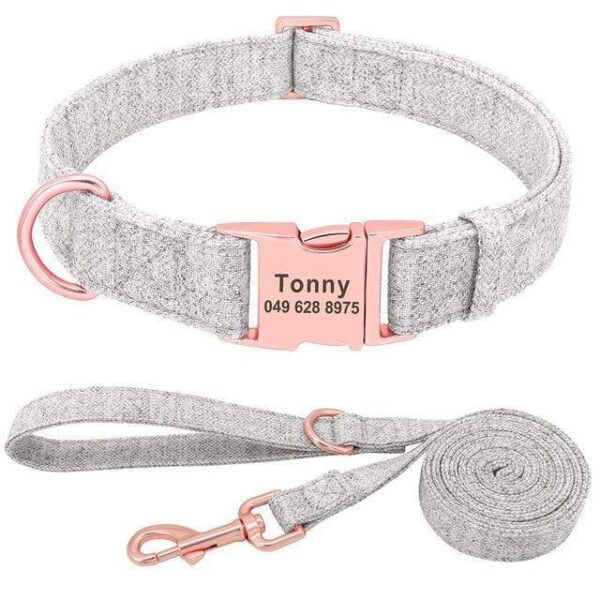 Frenchie World Shop Grey Collar and Leash Set / S Pastel Engraved French Bulldog Collar & Leash