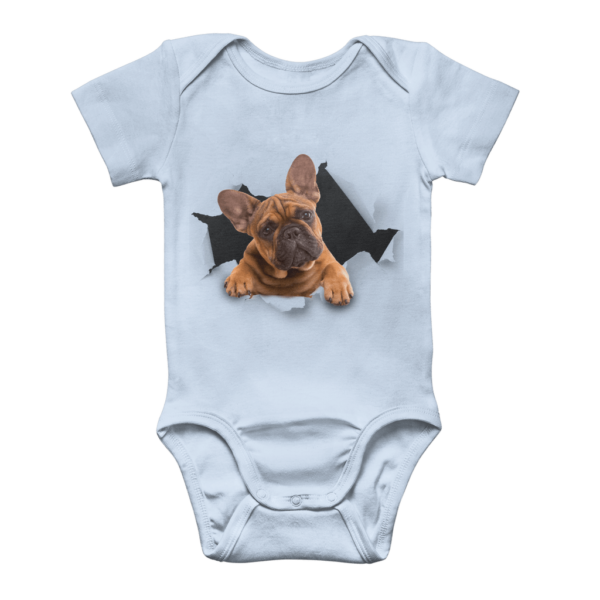 alloverprint.it Apparel Light Blue / 0 to 3 Months Peeking Frenchie ﻿Classic Baby Onesie Bodysuit