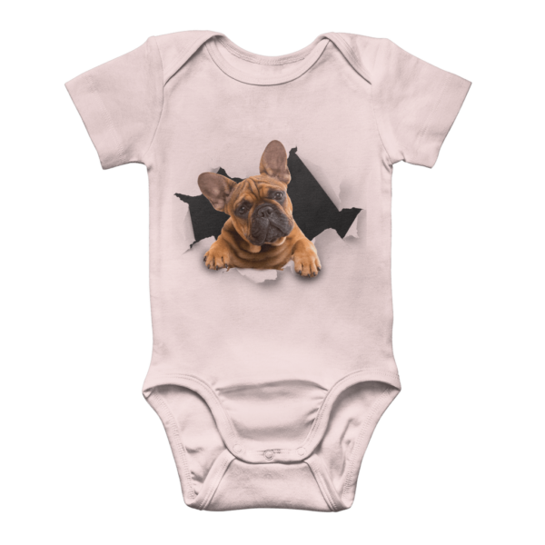 alloverprint.it Apparel Light Pink / 0 to 3 Months Peeking Frenchie ﻿Classic Baby Onesie Bodysuit