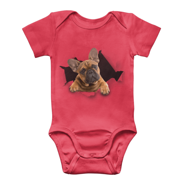 alloverprint.it Apparel Red / 0 to 3 Months Peeking Frenchie ﻿Classic Baby Onesie Bodysuit