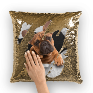 alloverprint.it Homeware Gold / White Peeking Frenchie ﻿Sequin Cushion Cover