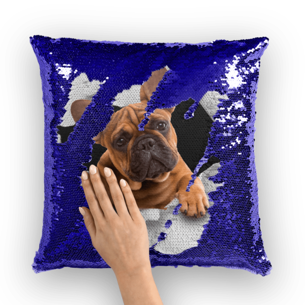 alloverprint.it Homeware Navy / Silver Peeking Frenchie ﻿Sequin Cushion Cover