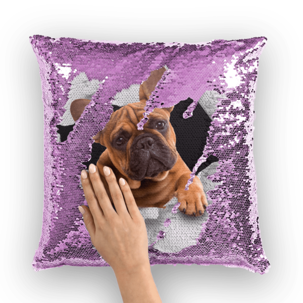 alloverprint.it Homeware Purple / White Peeking Frenchie ﻿Sequin Cushion Cover