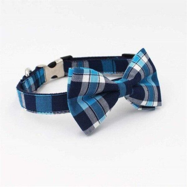 Frenchie World Shop collar and bow / XS(15-25cm Length) Personalized Buffalo Plaid French Bulldog Collar Set