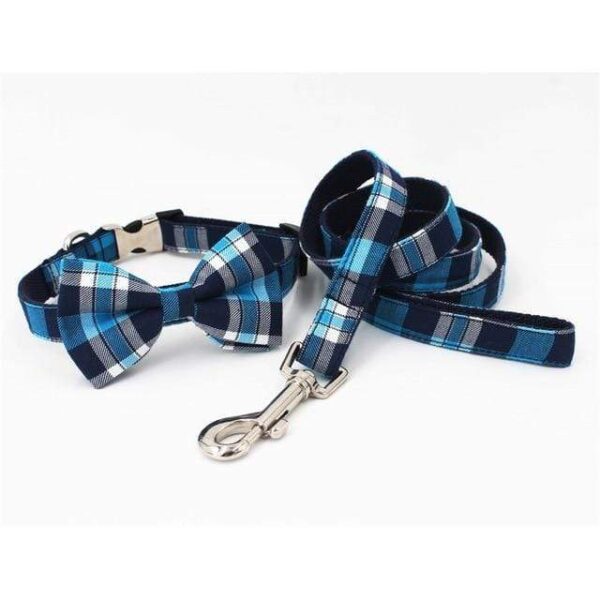 Frenchie World Shop collar bow leash / XS(15-25cm Length) Personalized Buffalo Plaid French Bulldog Collar Set