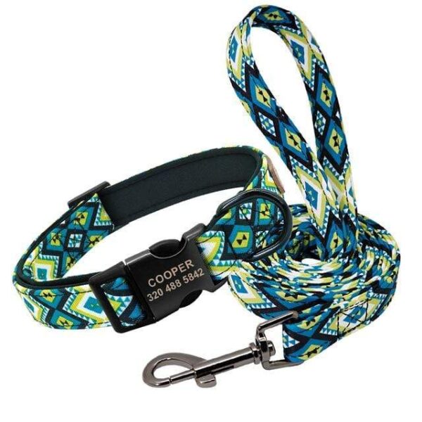 Frenchie World Shop Set Blue / L Personalized Dog Collar With Matching Leash