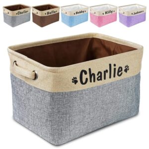 Frenchie World Shop Personalized Dog Toy Basket No Smell Storage Box Free Print Name Storage Baskets For Dogs Clothes Shoes Pet Accessories With Paw