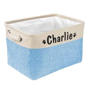 Frenchie World Shop Blue Personalized Dog Toy Basket No Smell Storage Box Free Print Name Storage Baskets For Dogs Clothes Shoes Pet Accessories With Paw