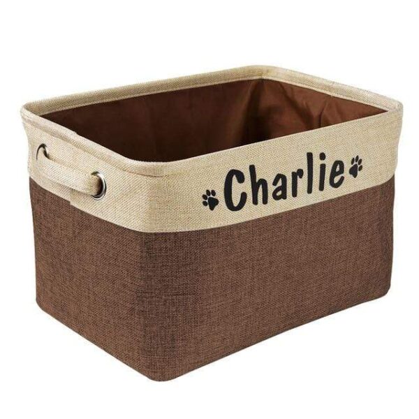 Frenchie World Shop Coffee Personalized Dog Toy Basket No Smell Storage Box Free Print Name Storage Baskets For Dogs Clothes Shoes Pet Accessories With Paw