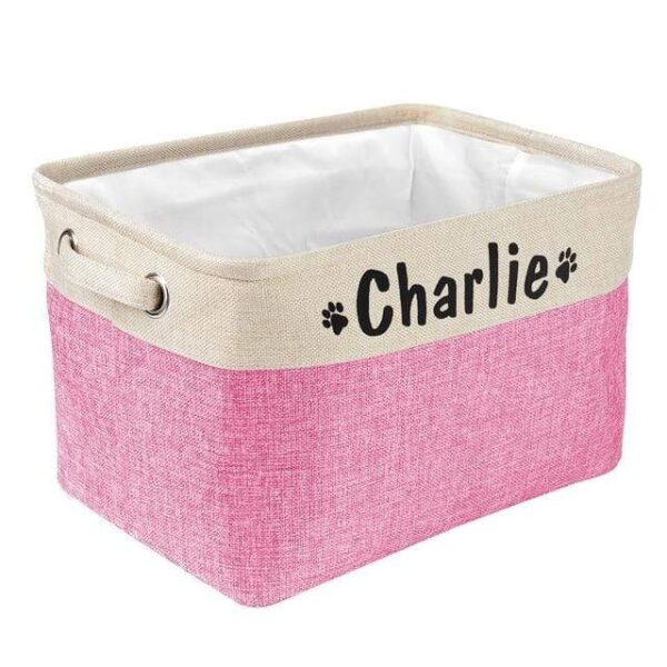 Frenchie World Shop Pink Personalized Dog Toy Basket No Smell Storage Box Free Print Name Storage Baskets For Dogs Clothes Shoes Pet Accessories With Paw