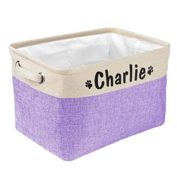 Frenchie World Shop Purple Personalized Dog Toy Basket No Smell Storage Box Free Print Name Storage Baskets For Dogs Clothes Shoes Pet Accessories With Paw