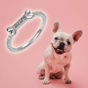 Frenchie World Shop Personalized Silver Bone Shaped Ring