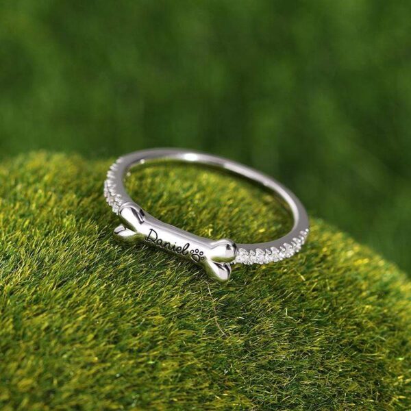 Frenchie World Shop Personalized Silver Bone Shaped Ring