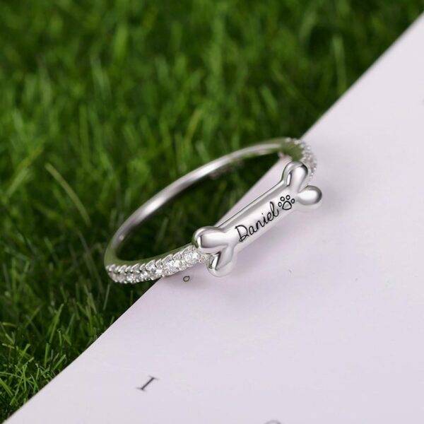 Frenchie World Shop Personalized Silver Bone Shaped Ring