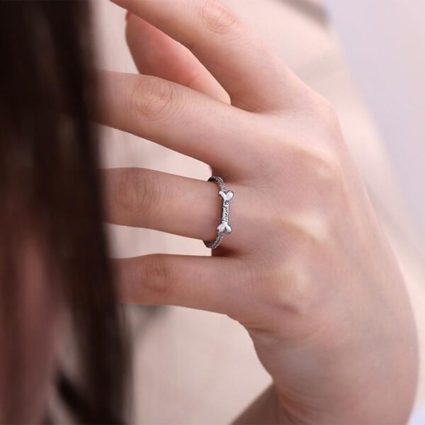 Frenchie World Shop Personalized Silver Bone Shaped Ring