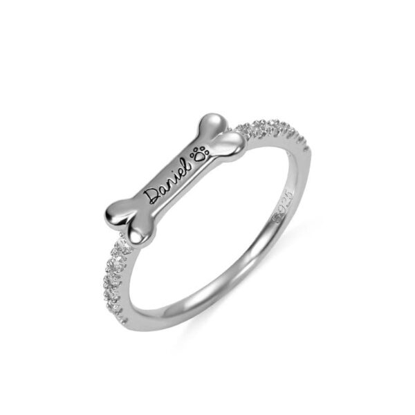 Frenchie World Shop 5 Personalized Silver Bone Shaped Ring