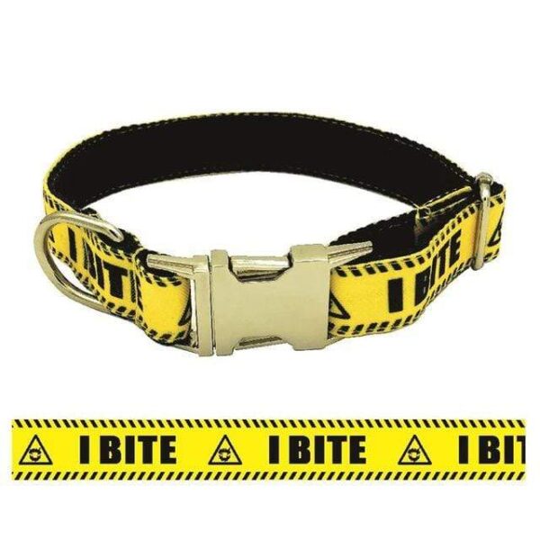 Frenchie World Shop I BITE / XL Personalized Warning Sign Dog Collar
