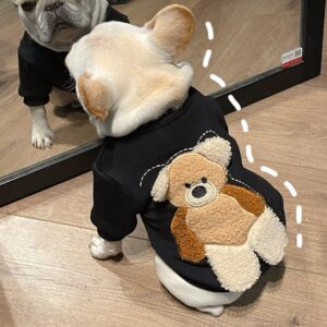 Frenchie World Shop Pet Dog Fashion Bear Embroidered Clothes for Small Dogs Clothing French Bulldog Plush Sweater for Pug Apparel Yorkies Outfit