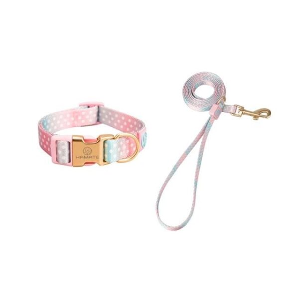 Frenchie World Shop Collar Set-Pink / M Pets Puppy Accessories French Bulldog Chest Collar Dots Belt Pectoral Breastplate Medium Dog Harness Leash Walks for Pet Dogs