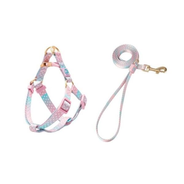 Frenchie World Shop Harness Set-Pink / M Pets Puppy Accessories French Bulldog Chest Collar Dots Belt Pectoral Breastplate Medium Dog Harness Leash Walks for Pet Dogs