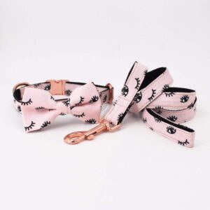 Frenchie World Shop Pink Collar, Leash & Bow Tie Set