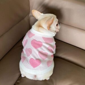 Frenchie World Shop sweater Pink & Fuzzy Hearts French Bulldog Sweater