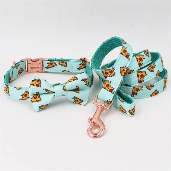Frenchie World Shop collar bow leash / XS(15-25cm Length) Pizza Collar, Leash & Bow Tie Set
