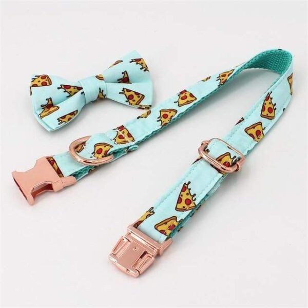 Frenchie World Shop collar bow / XS(15-25cm Length) Pizza Collar, Leash & Bow Tie Set