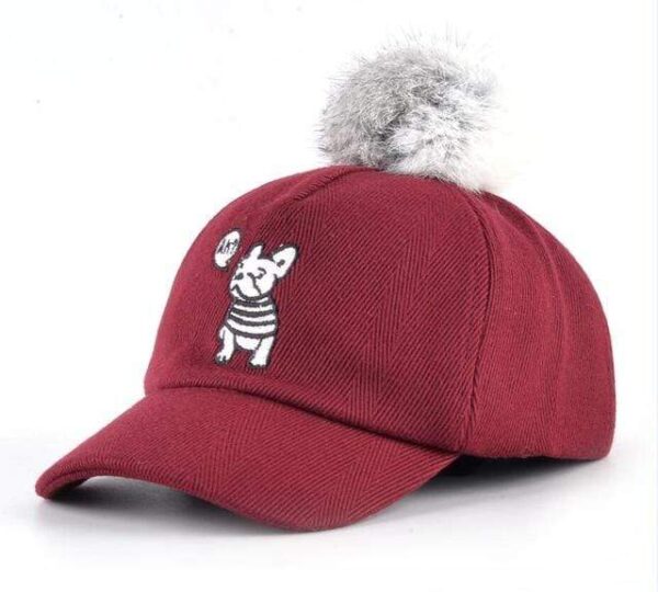 Frenchie World Shop Red Pom Pom Frenchie Baseball Cap