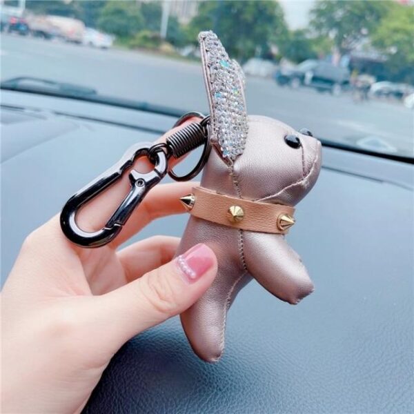 Frenchie World Shop Rhinestone French Bulldog Leather Keychain