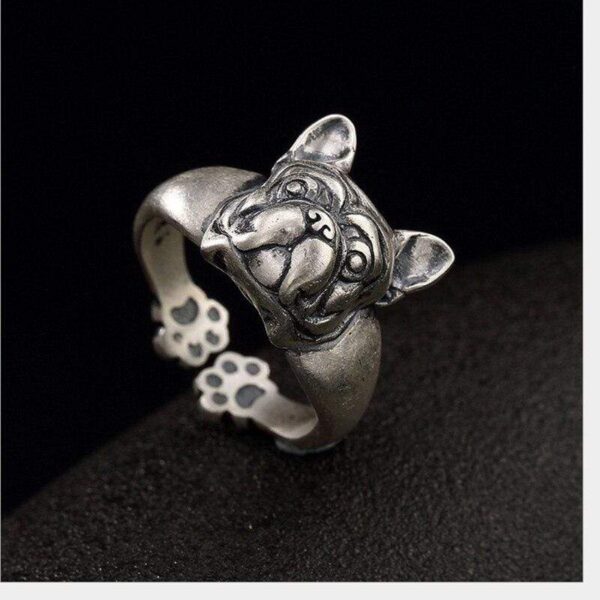 Frenchie World Shop Silver Handmade French Bulldog Ring