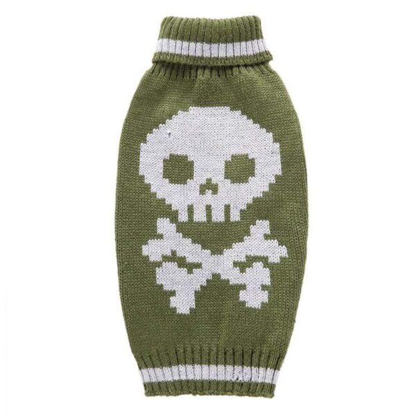 Frenchie World Shop Olive / XS Skull & Bones Dog Turtleneck Sweater