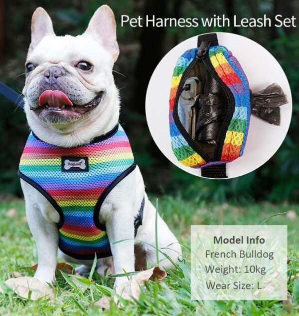 Frenchie World Shop Soft Breathable Rainbow French Bulldog Harness