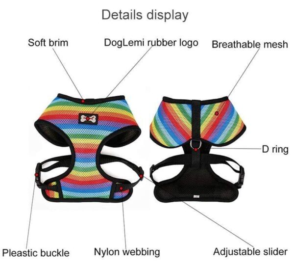 Frenchie World Shop Soft Breathable Rainbow French Bulldog Harness