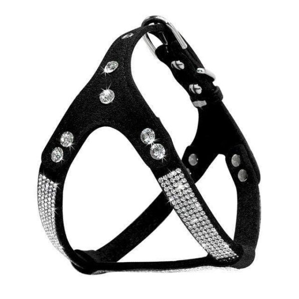 Frenchie World Shop Dog Accessories Black / L Soft Suede Leather Rhinestone Harness