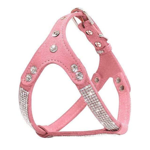 Frenchie World Shop Dog Accessories Pink / L Soft Suede Leather Rhinestone Harness