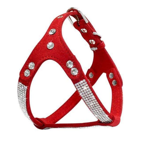 Frenchie World Shop Dog Accessories Red / L Soft Suede Leather Rhinestone Harness