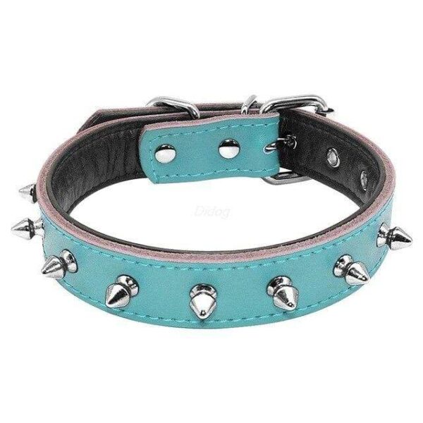 Frenchie World Shop Blue / L Spiked Leather French Bulldog Collar