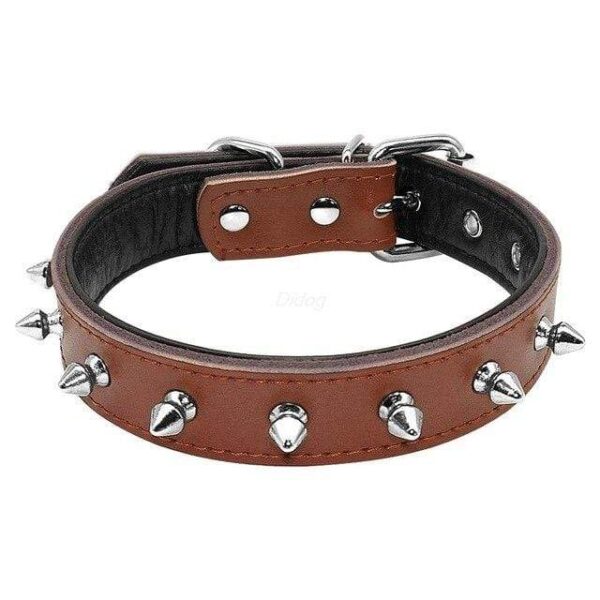 Frenchie World Shop Bronw / L Spiked Leather French Bulldog Collar